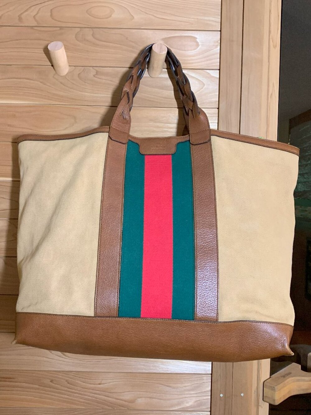 Gucci Crest Braided-Handle Large Canvas Tote